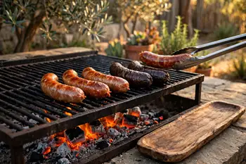Start the chorizo and morcilla at the cooler edge of the grill. Cook slowly, turning, until the chorizo is firm and bronzed and the morcilla crisp-ski