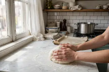 Mix the flour, yeast, salt, malt syrup and water into a stiff dough. Knead 10 minutes, until smooth and firm.