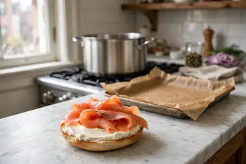 Spread generously with cream cheese. Drape the lox in soft folds over the top.