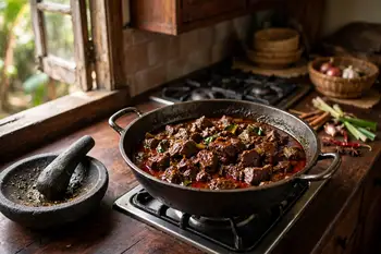 Cook uncovered for about 2 hours, stirring now and then, until the sauce has thickened and darkened and the oil begins to separate.