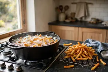 Raise the oil to 375 °F (190 °C). Fry the rested potatoes again, in batches, for 2 to 3 minutes, until deep golden and crisp.