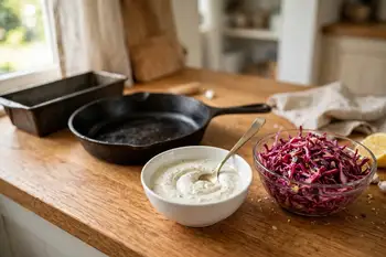 Stir the yogurt with the garlic and a pinch of salt for the garlic sauce. Toss the cabbage with lemon juice or vinegar and salt, and let it soften for