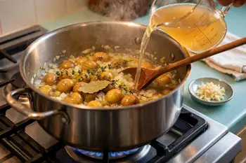 Add the chestnuts, stock, bay leaf and thyme sprigs. Bring to a boil, then simmer gently for 25 minutes, until the chestnuts are falling apart when pr
