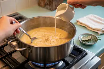 Return the soup to the pot. Stir in the cream, sherry if using, and nutmeg. Warm through without boiling, then season carefully with salt and pepper; 