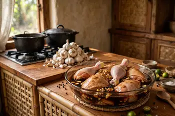 Marinate the chicken in the soy sauce and half the garlic for 30 minutes. Lift the chicken out and keep the marinade.