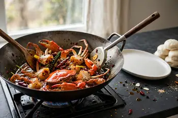Add the crab pieces and toss for 3 minutes, until the shells turn bright red at the edges.