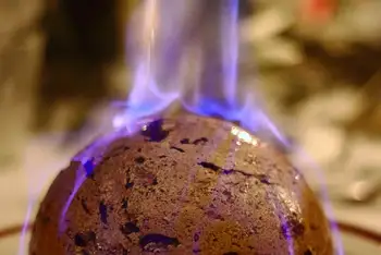 Turn out onto a warm plate. Warm 3 tablespoons of brandy in a small pan, pour it over the pudding, and light it if you want the traditional blue flame
