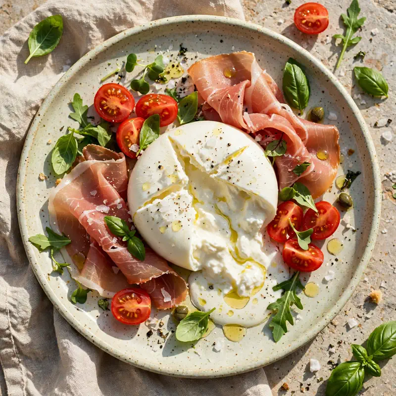 burrata with prosciutto