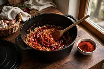 Stir in the berbere and tomato paste and cook 3 minutes, until the oil darkens and the spices smell toasted, not raw.