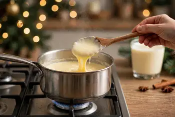 Cook over medium low heat, stirring constantly with a wooden spoon and scraping the bottom, until the custard thickens enough to coat the back of the 