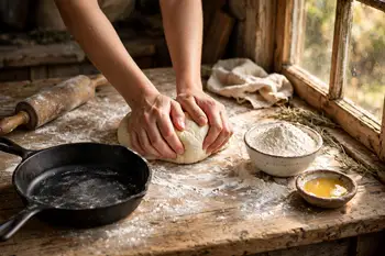 Make the dough: mix the flour and salt, stir in the melted tallow and warm water, and knead 5 minutes until smooth. Rest, covered, for 30 minutes.
