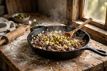 Cook the filling: soften the onion in a little tallow, add the beef, cumin, paprika, salt and pepper, and fry until just cooked. Off the heat, stir in
