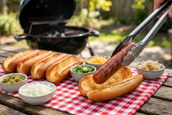 Set a hot dog in each warm bun.