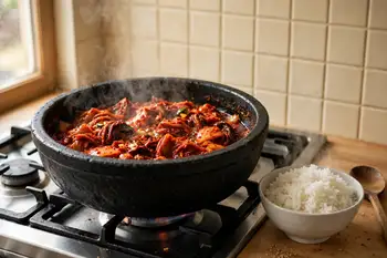 Add the kimchi and fry for 5 minutes, until it darkens slightly and smells sweet and tangy.