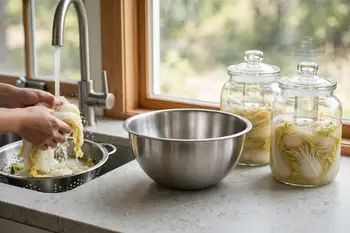 Rinse the cabbage three times and drain very well, squeezing gently.