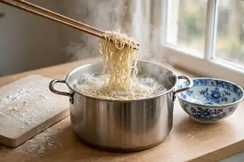 Boil the noodles in a large pot of water for 45 to 60 seconds only. Drain straight into warm bowls.
