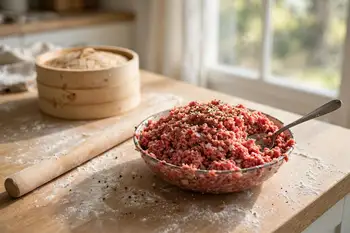 Stir the beef with the grated onion, pepper and a good pinch of salt until combined.