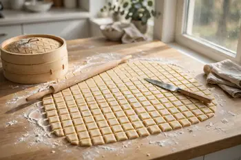 Roll the dough very thin, about 1/16 inch, and cut into 1 1/2 inch squares.