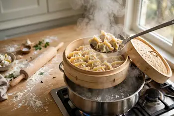 Steam the manti over boiling water, or boil gently, for 8 to 10 minutes, until tender and slightly translucent. Lift out with a slotted spoon onto the