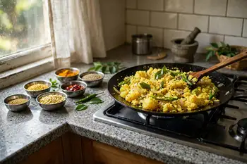 For the filling: temper the mustard seeds, curry leaves, chiles and onion in a little oil until soft. Add turmeric and the crumbled potatoes, season, 