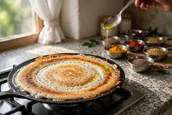 Drizzle ghee around the edges. Cook until deep golden and crisp underneath, about 2 minutes; do not flip.