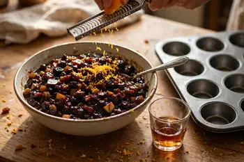 Stir the mincemeat with the brandy, if using, and the orange zest. Heat the oven to 400°F (200°C) and lightly grease a 12 cup muffin or tart tin.