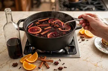 Drop the heat to the lowest setting and hold the wine there, steaming gently, for 20 to 30 minutes. Taste as you go; the longer it steeps, the deeper 