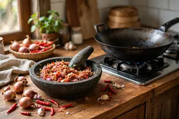 Pound or blend the shallots, garlic and chiles into a coarse paste.