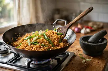 Stir in the green onions and season to taste: it should be sweet, salty and warm with chile.