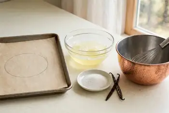 Heat the oven to 300 °F (150 °C). Draw a 9 inch circle on parchment and set it on a baking sheet.