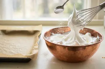 Whip the egg whites to firm peaks. Add the superfine sugar a spoonful at a time, whipping hard after each, until the meringue is thick, glossy and not
