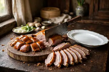 Rest 15 minutes. Carve the skin in pieces first, then slice the meat from the breast and legs.