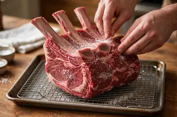 The day before, rub the salt all over the roast, into every side and crevice. Set it on a rack over a tray and refrigerate uncovered overnight, so the