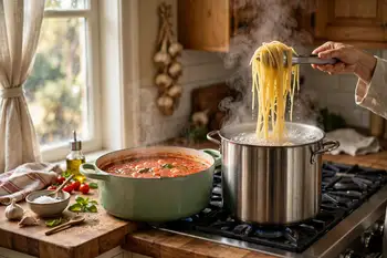 Cook the spaghetti in well-salted water until just shy of done. Drain, reserving a cup of pasta water.