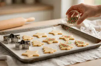 Cut out your shapes and place them 1 inch apart on parchment lined baking sheets. Sprinkle with colored sugar now if you are not icing them later.
