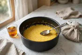 Heat the oil in a nonstick pot until hot. Spread the yogurt rice in an even layer in the bottom and press gently.